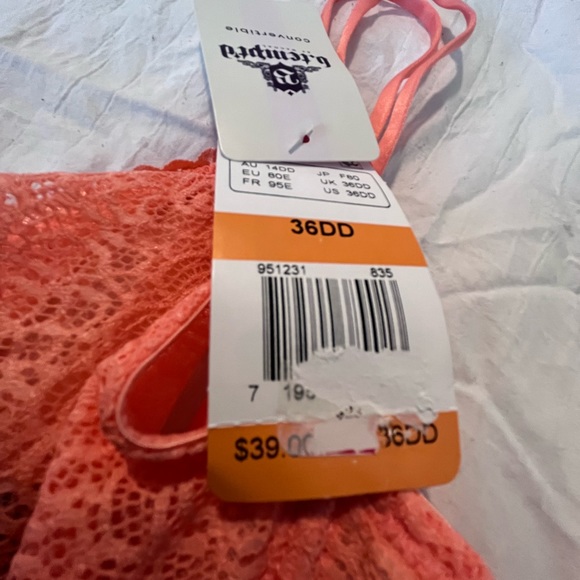 NWT B.Tempted Lace Bra and Thong set 36DD Bra and Medium Thong in bright Coral - Picture 10 of 14